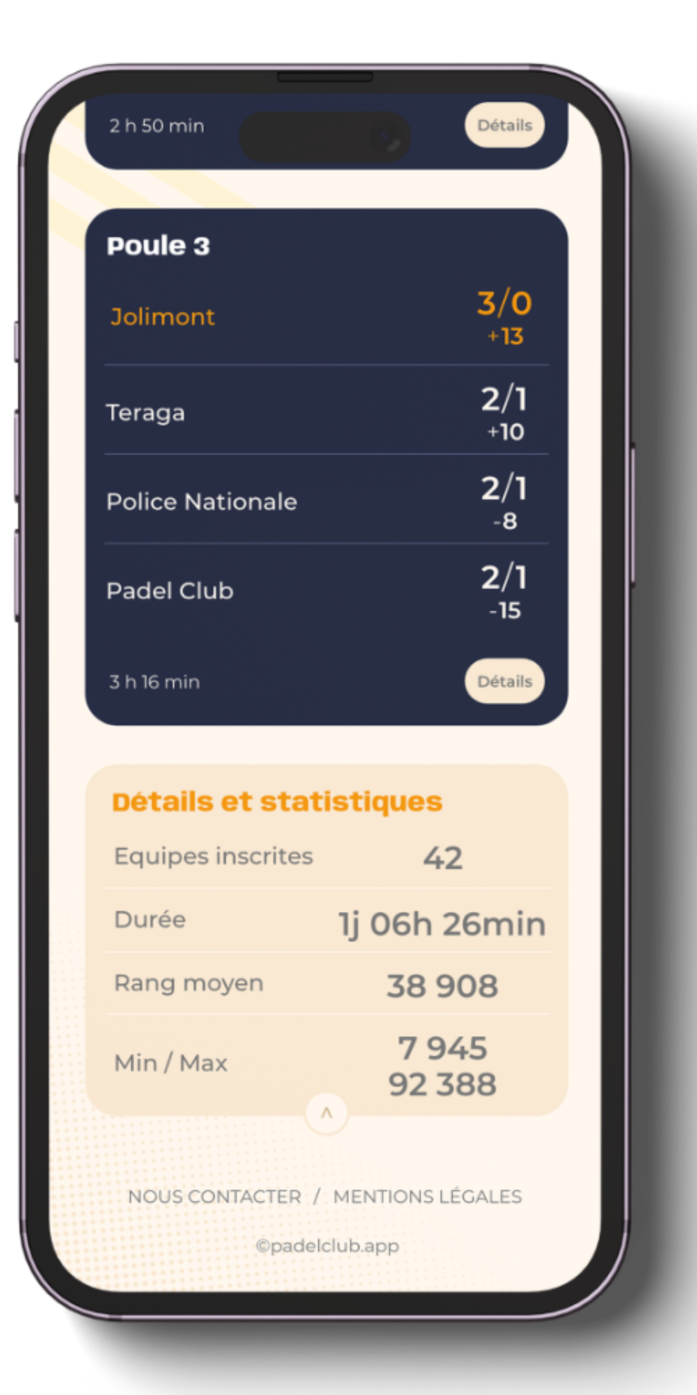 vue des statistiques dans l'application